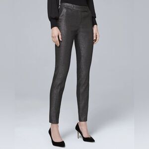 White House Black Market Metallic Slim Ankle Pants Sparkle Black Size 2